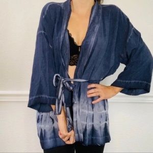 Anthropologie Cloth & Stone Blue Tie Die Short Robe size medium